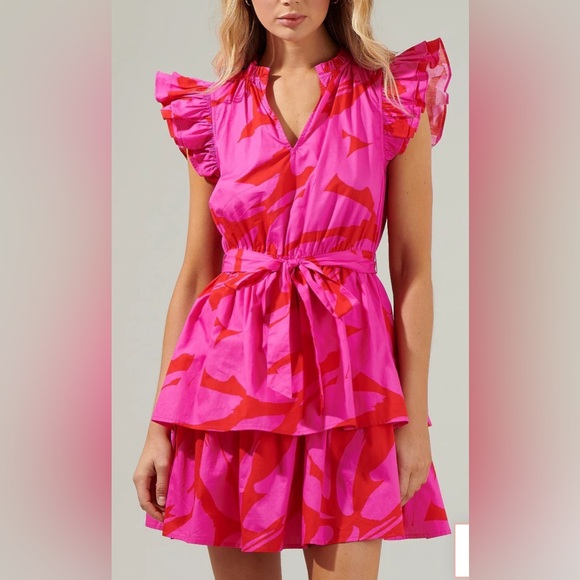 Sugarlips Dresses & Skirts - Sugarlips Fuchsia and Scarlet Ruffle Mini Tiered Dress. V-Neck. Size XL